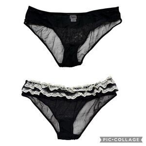 Ladies Jezebel Black and Ivory Sheer Panties with Lace Ruffle on‎ Back Medium